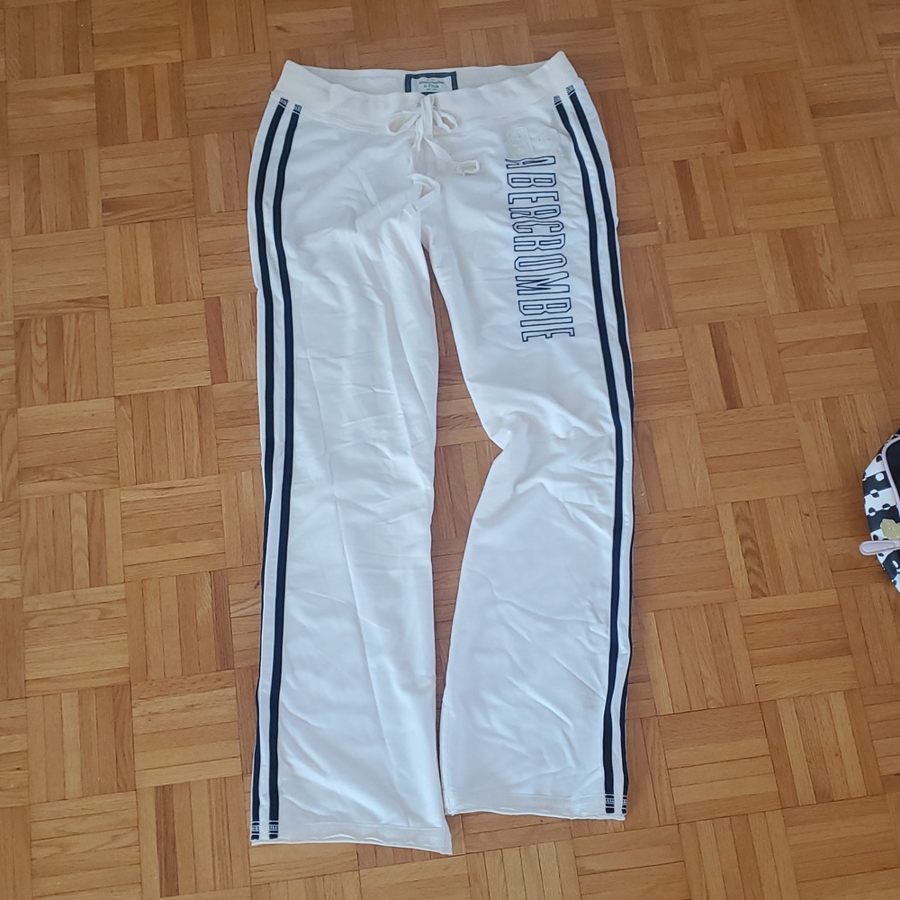 90s Abercrombie & Fitch Cream Wide Leg Track Pants Sweatpants M - Picture 5 of 11